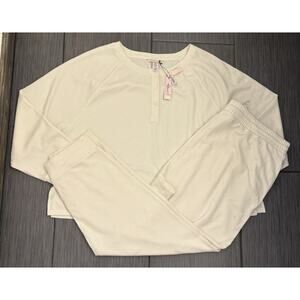 Victoria's Secret Soft Thermal Henley Long Pajama Set Cream Size XXL Lounge Soft